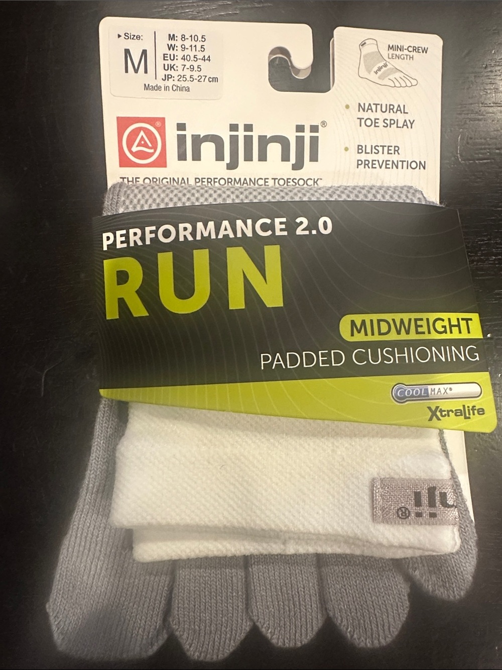Injinji Performance 2.0 Run Midweight Padded Cushioning Toe Socks — Gray/White